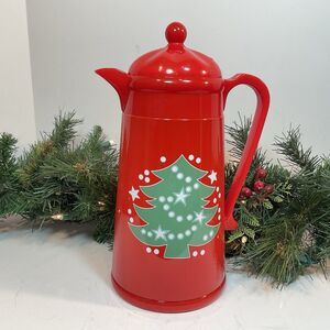 Red Christmas Tree Thermal Carafe & Lid By Waechtersbach Thermos Coffee New 12”T